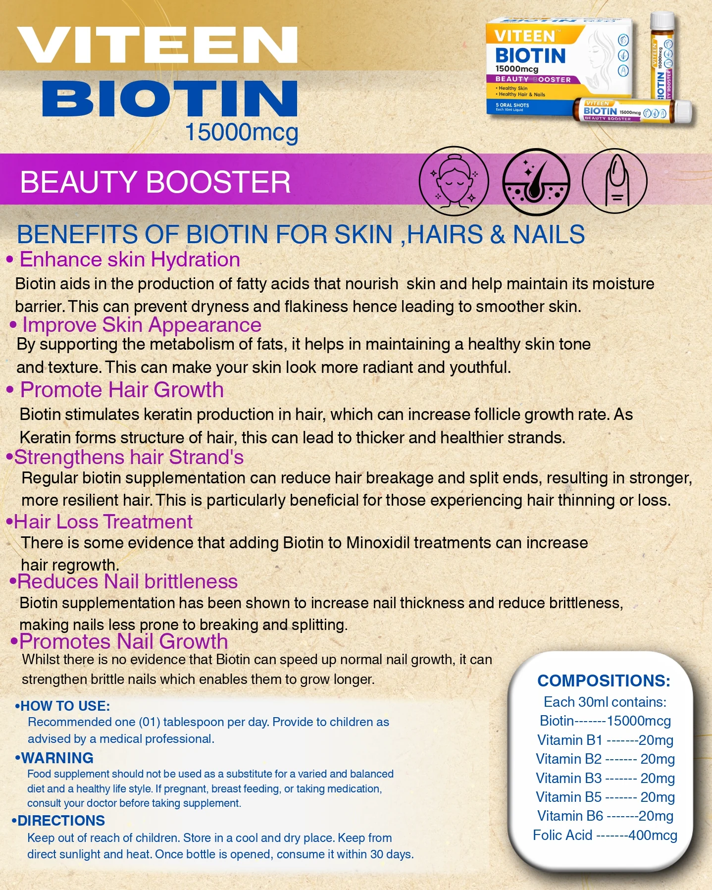 Biotin benefits guide — Product information design by A~Z Graphics